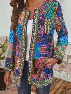 Women's Dressy Dusters Dressy Jackets Casual Jacket Spring Fall Winter Regular Coat Regular Fit Comfortable Casual / Daily Fashion Jacket Long Sleeve Print Solid Color Plain Adjustable Pink