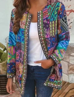 Women's Dressy Dusters Dressy Jackets Casual Jacket Spring Fall Winter Regular Coat Regular Fit Comfortable Casual / Daily Fashion Jacket Long Sleeve Print Solid Color Plain Adjustable Pink