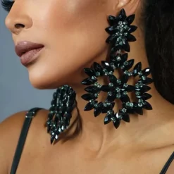 Women's Drop Earrings Geometrical Snowflake Precious Statement Imitation Diamond Earrings Jewelry Black For Party Club 1 Pair
