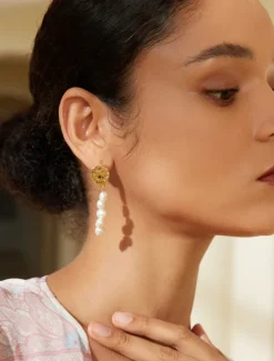 Women's Drop Earrings Gold Brass Pearl Elegant