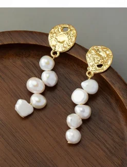 Women's Drop Earrings Gold Brass Pearl Elegant