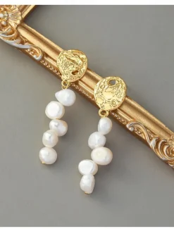 Women's Drop Earrings Gold Brass Pearl Elegant