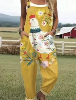 Women's Dungarees Active Floral Sleeveless Sleeveless Straight Square Neck Pocket with Pocket Vacation Street Loose Fit White Yellow Army Green Summer