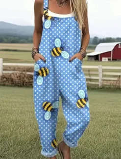 Women's Dungarees Active Floral Sleeveless Sleeveless Straight Square Neck Pocket with Pocket Vacation Street Loose Fit White Yellow Army Green Summer