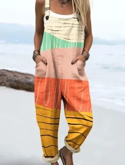 Women's Dungarees Active Floral Sleeveless Sleeveless Straight Square Neck Pocket with Pocket Vacation Daily Loose Fit Blue Purple Orange Summer