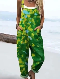 Women's Dungarees Active Floral Sleeveless Sleeveless Straight Square Neck Pocket with Pocket Vacation Daily Loose Fit Yellow Pink Blue Summer