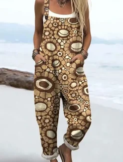 Women's Dungarees Active Floral Sleeveless Sleeveless Straight Square Neck Pocket with Pocket Vacation Daily Loose Fit Pink Orange Khaki Summer