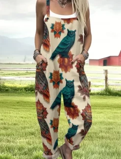 Women's Dungarees Active Floral Sleeveless Sleeveless Straight Square Neck Pocket with Pocket Vacation Daily Loose Fit White Pink Green Summer