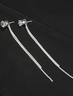 Women's Earrings Fashion Zirconia Long Tassel Polygonal Diamond Stud Earrings For Valentine's Day, Mother's Day Gift