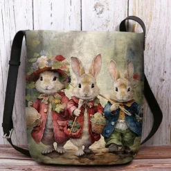 Women's Easter Bunny Shoulder Bag Crossbody Bag - Vintage Peter Rabbit design, hand-painted watercolor style, adjustable shoulder strap, perfect for Easter celebrations, spring outings and casual wear