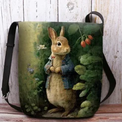 Women's Easter Bunny Shoulder Bag Crossbody Bag - Vintage Peter Rabbit design, hand-painted watercolor style, adjustable shoulder strap, perfect for Easter celebrations, spring outings and casual wear