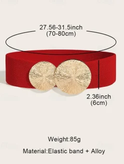 Women's Elastic Waist Belt with Gold Circle Buckle - Fashionable Wide Stretch Belt for Dresses, Casual and Formal Occasions