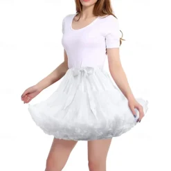 Women's Elastic Waist Chiffon Petticoat Puffy Tutu Tulle Skirt Princess Ballet Dance Pettiskirts Underskirt