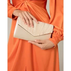 Women's Elegant Beige Clutch Bag with Detachable Chain Strap – Versatile Evening Purse for Weddings, Parties, and Formal Events