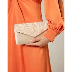 Women's Elegant Beige Clutch Bag with Detachable Chain Strap – Versatile Evening Purse for Weddings, Parties, and Formal Events