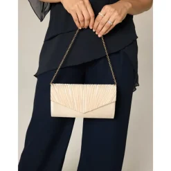Women's Elegant Beige Clutch Bag with Detachable Chain Strap – Versatile Evening Purse for Weddings, Parties, and Formal Events