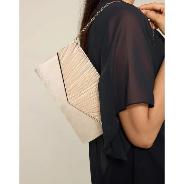 Women's Elegant Beige Clutch Bag with Detachable Chain Strap – Versatile Evening Purse for Weddings, Parties, and Formal Events