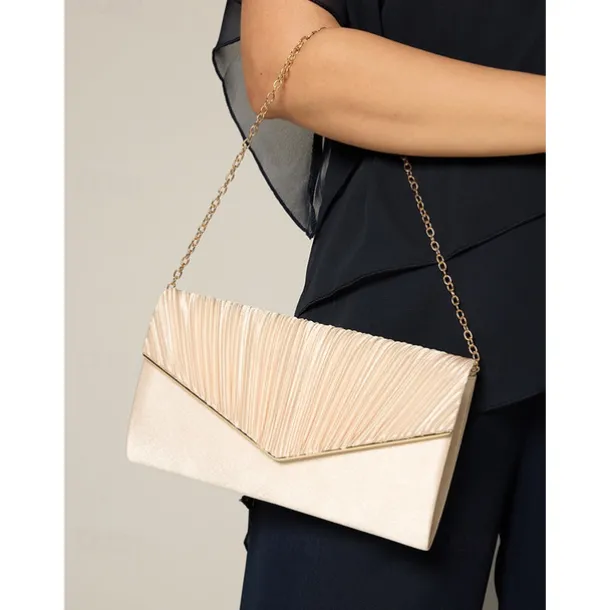 Women's Elegant Beige Clutch Bag with Detachable Chain Strap – Versatile Evening Purse for Weddings, Parties, and Formal Events