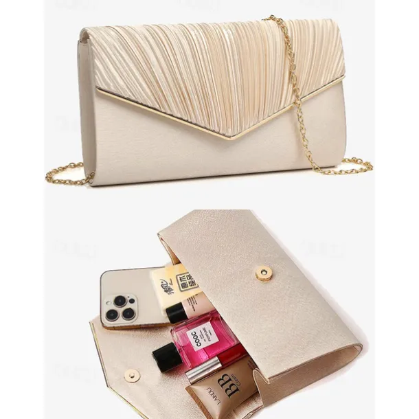 Women's Elegant Beige Clutch Bag with Detachable Chain Strap – Versatile Evening Purse for Weddings, Parties, and Formal Events