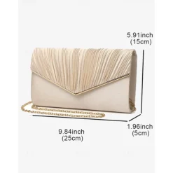 Women's Elegant Beige Clutch Bag with Detachable Chain Strap – Versatile Evening Purse for Weddings, Parties, and Formal Events