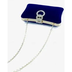 Women's Elegant Blue Velvet Clutch Bag with Rhinestone Ring Handle - Perfect Evening Bag for Weddings, Parties, and Formal Events