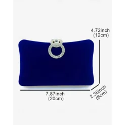 Women's Elegant Blue Velvet Clutch Bag with Rhinestone Ring Handle - Perfect Evening Bag for Weddings, Parties, and Formal Events