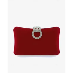 Women's Elegant Blue Velvet Clutch Bag with Rhinestone Ring Handle - Perfect Evening Bag for Weddings, Parties, and Formal Events