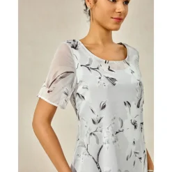 Women's Elegant Chiffon Dress Floral Mesh Print Crew Neck Midi Dress Daily Vacation Short Sleeve Summer Spring