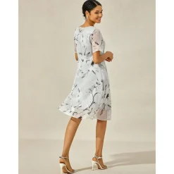 Women's Elegant Chiffon Dress Floral Mesh Print Crew Neck Midi Dress Daily Vacation Short Sleeve Summer Spring