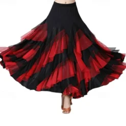 Women's Elegant Dance Hall Latin Dance Party Long Skirt with Layered Hem
