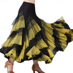 Women's Elegant Dance Hall Latin Dance Party Long Skirt with Layered Hem
