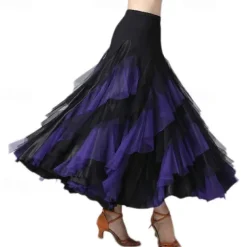 Women's Elegant Dance Hall Latin Dance Party Long Skirt with Layered Hem