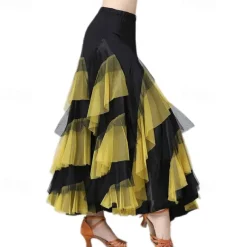 Women's Elegant Dance Hall Latin Dance Party Long Skirt with Layered Hem