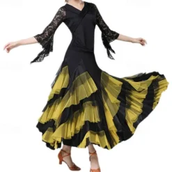 Women's Elegant Dance Hall Latin Dance Party Long Skirt with Layered Hem