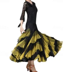 Women's Elegant Dance Hall Latin Dance Party Long Skirt with Layered Hem