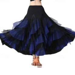 Women's Elegant Dance Hall Latin Dance Party Long Skirt with Layered Hem