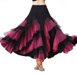 Women's Elegant Dance Hall Latin Dance Party Long Skirt with Layered Hem