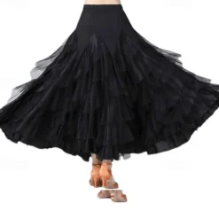 Women's Elegant Dance Hall Latin Dance Party Long Skirt with Layered Hem