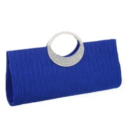 Women's Elegant Evening Clutch Bag - Rhinestone Handle, Pleated Satin, Wedding & Party Purse