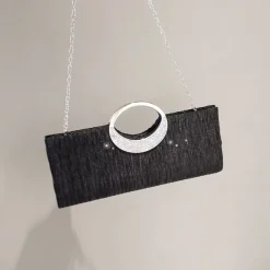 Women's Elegant Evening Clutch Bag - Rhinestone Handle, Pleated Satin, Wedding & Party Purse