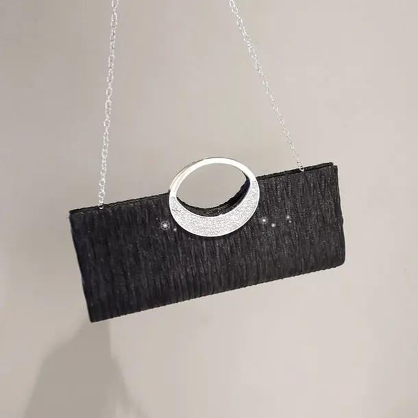 Women's Elegant Evening Clutch Bag - Rhinestone Handle, Pleated Satin, Wedding & Party Purse