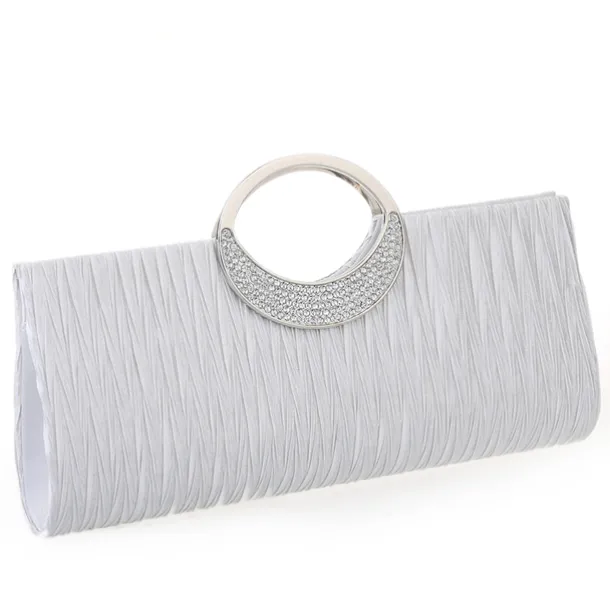 Women's Elegant Evening Clutch Bag - Rhinestone Handle, Pleated Satin, Wedding & Party Purse