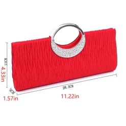 Women's Elegant Evening Clutch Bag - Rhinestone Handle, Pleated Satin, Wedding & Party Purse