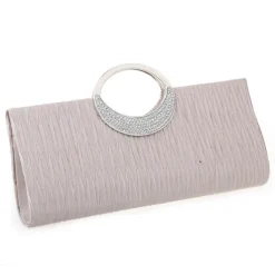 Women's Elegant Evening Clutch Bag - Rhinestone Handle, Pleated Satin, Wedding & Party Purse