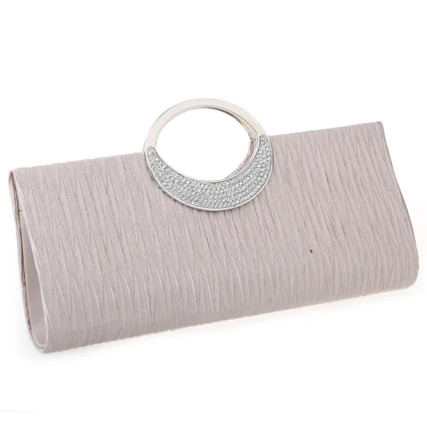Women's Elegant Evening Clutch Bag - Rhinestone Handle, Pleated Satin, Wedding & Party Purse