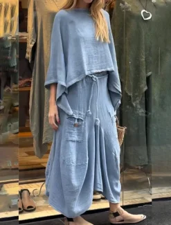 Women's Elegant Fashion Basic Pants Sets Long Sleeve Round Neck Solid Color Outdoor Work Casual Black White Yellow Summer Regular Fit