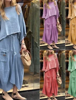 Women's Elegant Fashion Basic Pants Sets Long Sleeve Round Neck Solid Color Outdoor Work Casual Black White Yellow Summer Regular Fit