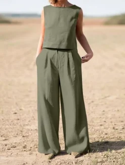 Women's Elegant Fashion Streetwear Shirt Blouse Sleeveless Crew Neck Solid Color Outdoor Work Casual Navy Blue Orange Green Summer Loose Fit