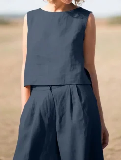 Women's Elegant Fashion Streetwear Shirt Blouse Sleeveless Crew Neck Solid Color Outdoor Work Casual Navy Blue Orange Green Summer Loose Fit