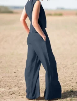 Women's Elegant Fashion Streetwear Shirt Blouse Sleeveless Crew Neck Solid Color Outdoor Work Casual Navy Blue Orange Green Summer Loose Fit